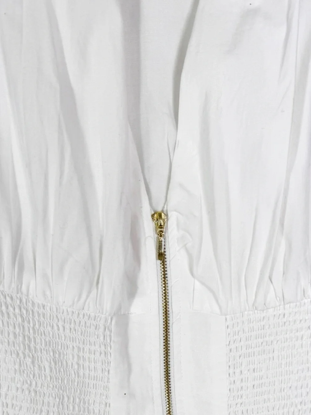 Anthropologie Cotton The Tommie Smocked Waist Front Zip Shirt Dress White Size M - Picture 9 of 13